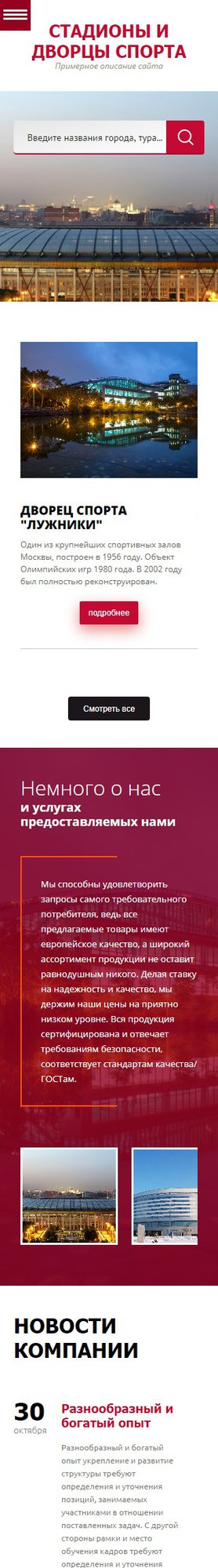 Готовый Сайт-Бизнес № 1731577 - Дворцы спорта, стадионы (Мобильная версия)