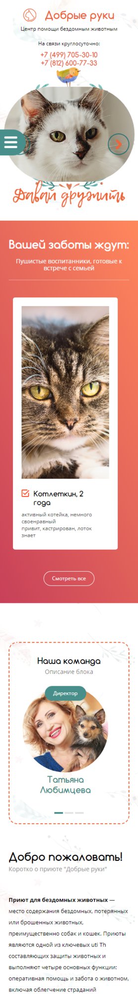Готовый Сайт-Бизнес № 1792888 - Приют для животных (Мобильная версия)