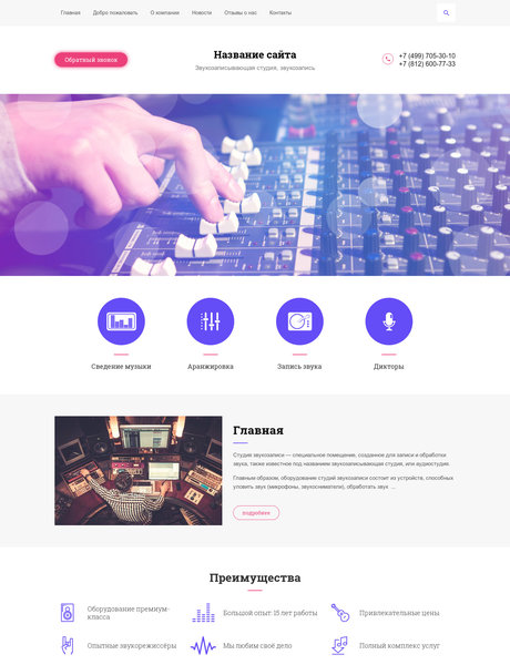 Готовый Сайт-Бизнес № 1995831 - Студии звуко- и видеозаписи (Превью)